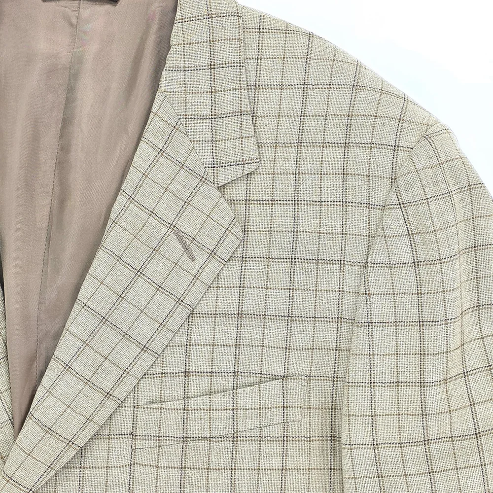 Quiet Luxury Canali Wool Blazer Mens 52L Tan Plaid Made in Italy Sport Coat - Picture 13 of 16